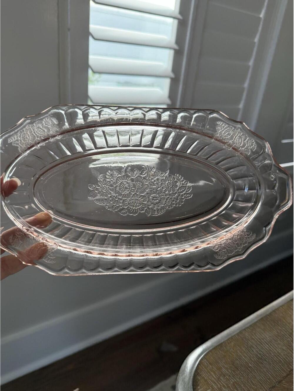Depression Glass Mayfair Oval Shallow Bowl Rough Edges Anchor Hocking 1930s
